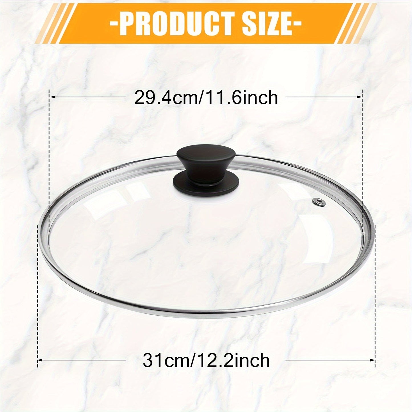 GDDGCUO Universal Tempered Glass Lid suitable for Frying Pan, Skillet, and Cast Iron Pot - Features Heat-Resistant Handle, Stainless Steel Edge, and Air Vent - Compatible with Cookware sizes 25.4cm, 30.99cm, 33.02cm, and 36.83cm - Clear Transparency for