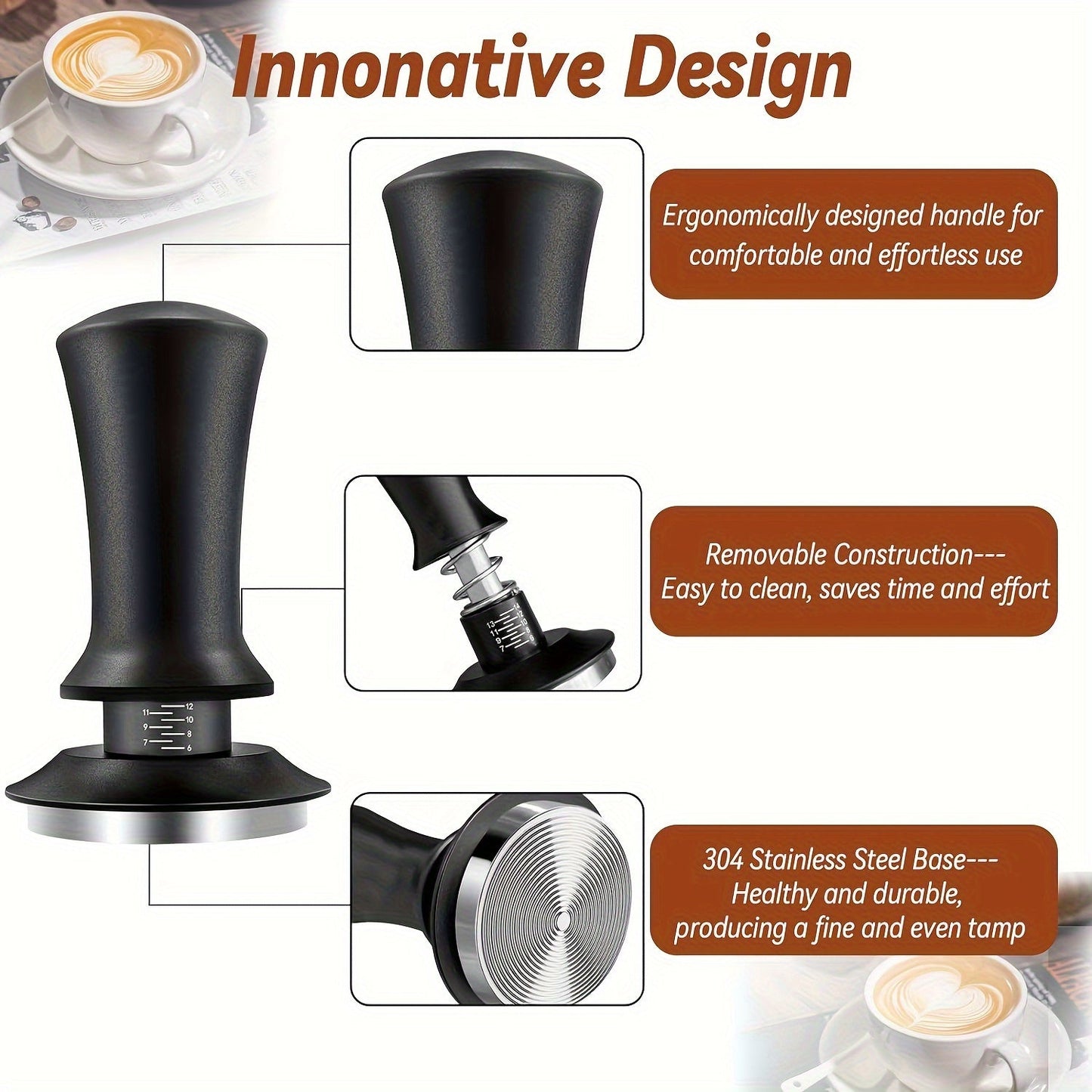 High-Quality Barista Tools: Stainless Steel 51mm/2.01in Espresso Tamper with Calibrated Spring 13.61KG, Compatible with Threaded Bottom - Ideal for Home Baristas