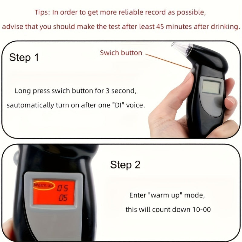 Portable digital breathalyzer for blood alcohol content testing, battery not included, suitable for home use and medical checks. Ideal for monitoring medication effects.