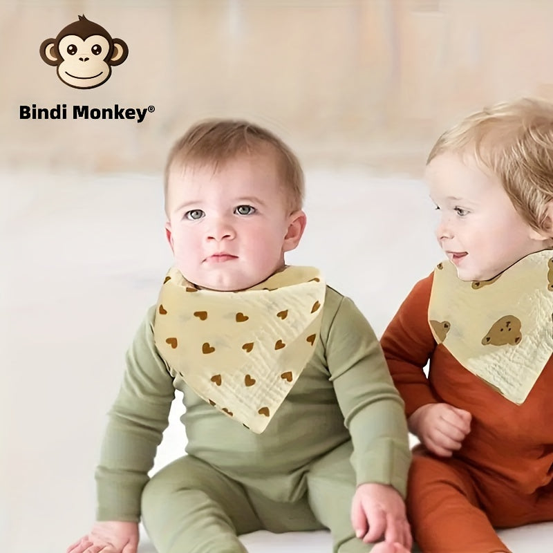 Set of 6 Bindi Monkey Children's Drool Bibs - Triangle Shaped Feeding Bibs with Cartoon Print, Soft and Skin-friendly, Suitable for Boys and Girls. Perfect Christmas or Halloween Gift!