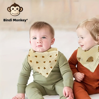 Set of 6 Bindi Monkey Children's Drool Bibs - Triangle Shaped Feeding Bibs with Cartoon Print, Soft and Skin-friendly, Suitable for Boys and Girls. Perfect Christmas or Halloween Gift!