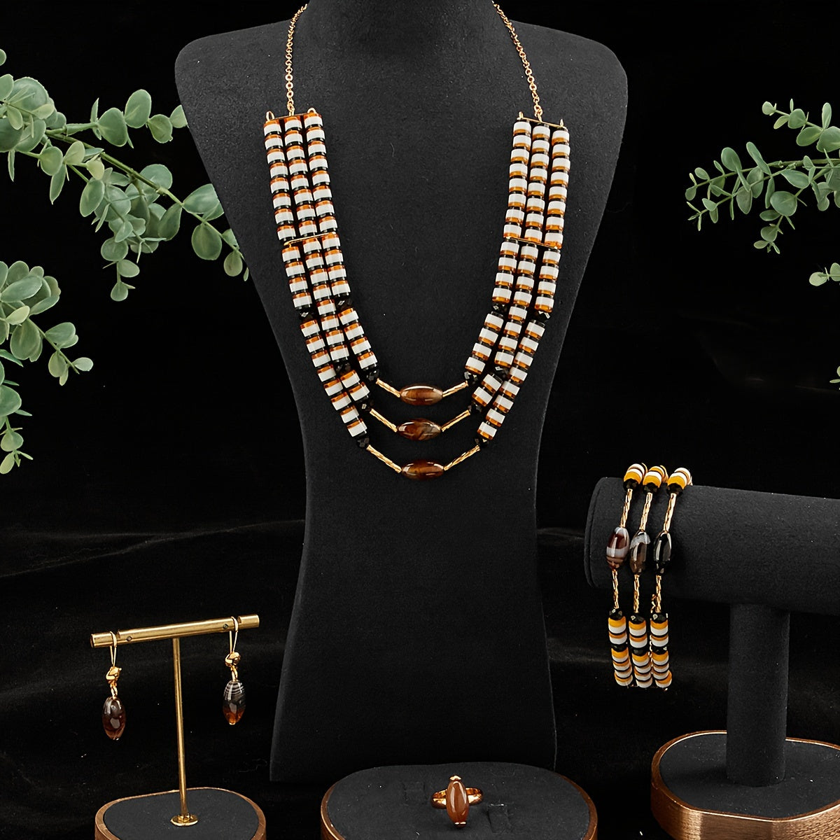 Arabian-inspired Gold-Plated Copper Jewelry Set for Women - Complete with Necklace, Earrings, Bracelet & Ring | Ideal for Everyday Glamour & Special Occasions