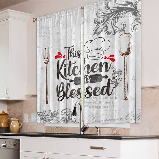 Vintage Kitchen Blessing Words Half Blackout Curtains - Set of 2 - Ideal for Enhancing Home Decor and Room Decoration!