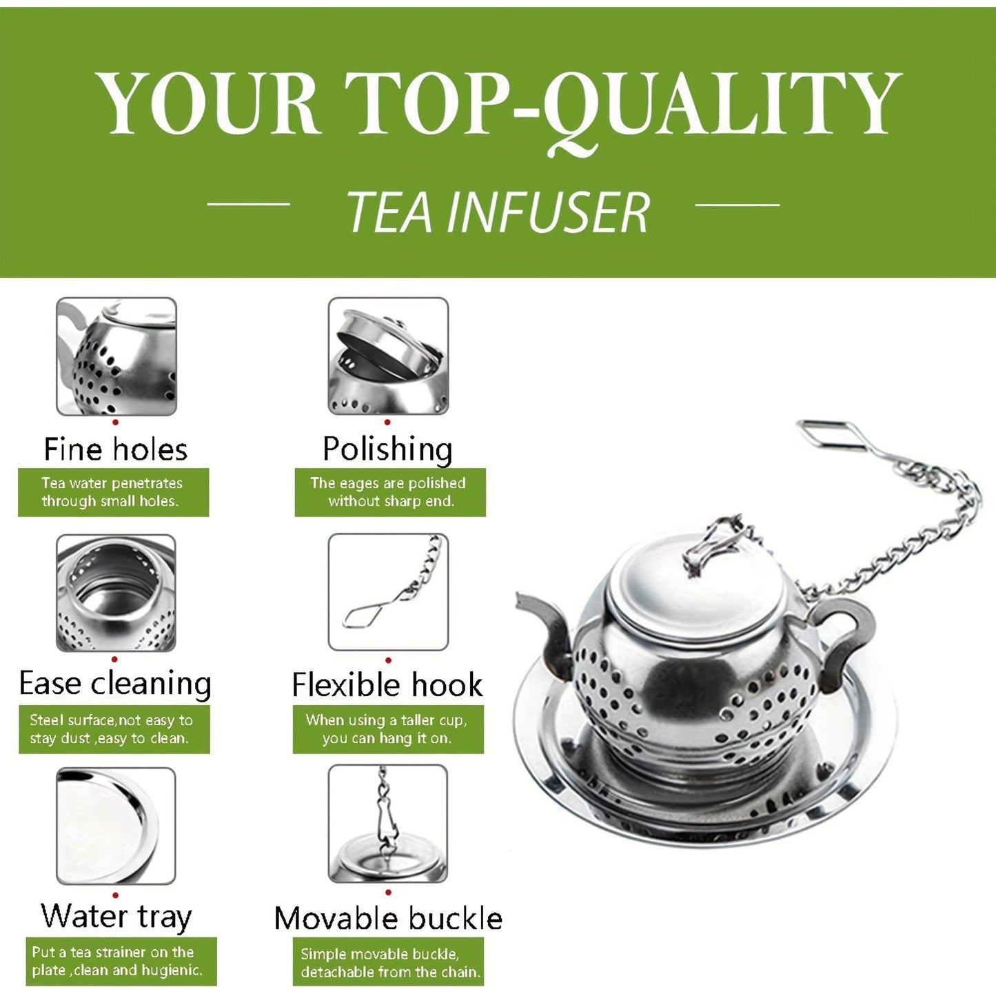 This stylish stainless steel teapot-shaped infuser with a chain is both functional and elegant. It features a lid and handle, making it easy to use for brewing loose leaf tea. Perfect for Easter and Thanksgiving celebrations, this reusable tea strainer