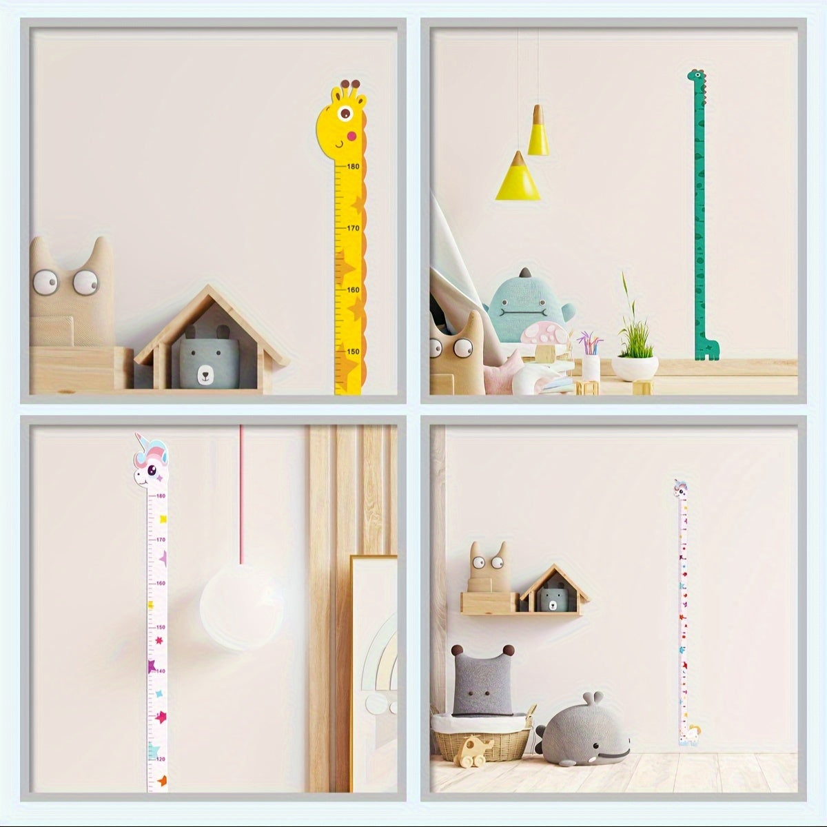 Cute cartoon animal height chart sticker for kids' rooms. Easy to install and self-adhesive.