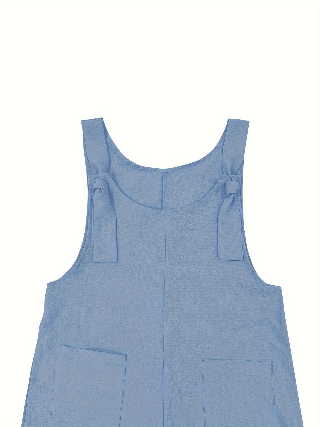 Sleeveless jumpsuit for women with pockets, made of 95% polyester and 5% spandex woven fabric. Solid color all-season overalls with strap collar.