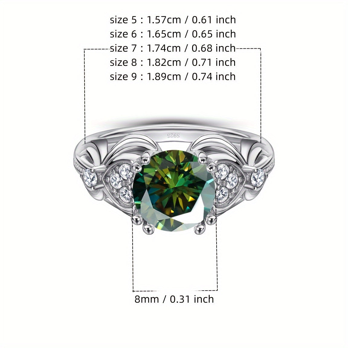 925 Sterling Silver Bohemian-style Engagement Ring with 2CT Moissanite, Round Cut, Ideal for Daily Wear and Vacations, Includes Gift Box, Hypoallergenic Jewellery from Gems Lady.