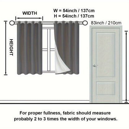 Suhuan Top Curtains, 2PC Set of 100% Blackout Insulation Soundproof Curtains with White Lining, Ideal for Bedroom, Office, Living Room, and Home Decor