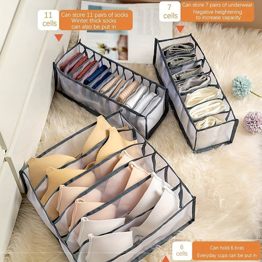 6 Pieces of Foldable Underwear Storage Dividers: Closet Organizers for Bras, Panties, Ties, Socks, Scarves, and Clothes - Includes 6, 7, and 11 Cell Options - Lightweight and Easy to Use