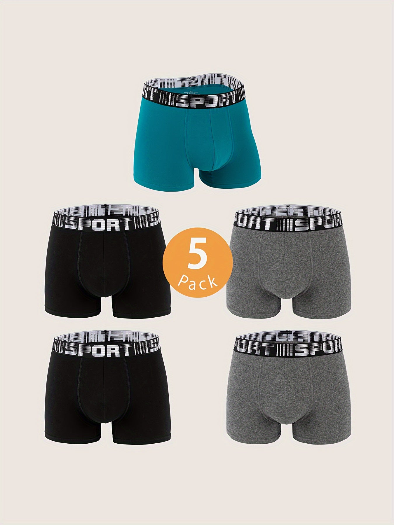 Men's cotton boxer shorts in mixed colors, available in packs of five or ten.