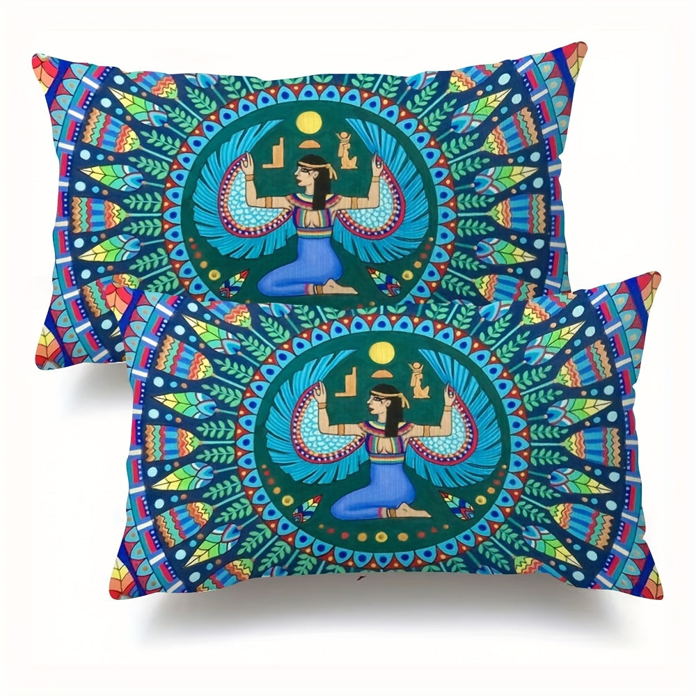 Enhance your sofa and bedroom decor with this luxurious 2-piece set featuring the Egyptian Goddess Isis. These double-sided plush pillow covers measure 30.48x50.8 cm, making them perfect for adding a touch of elegance to your living space.