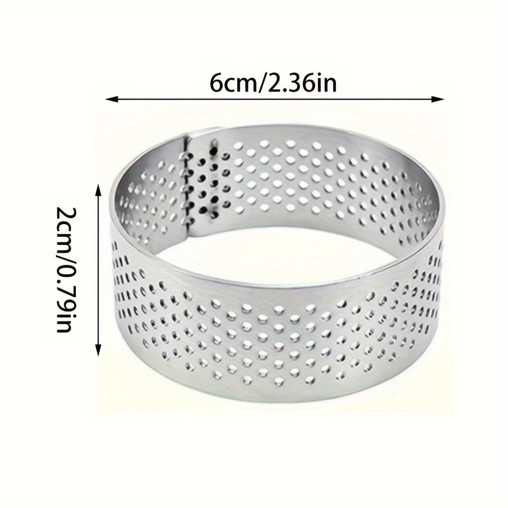 Set of 2, 4, 6, or 12 Stainless Steel Round Tart Rings with Perforated Design for Baking Cheesecake, Cookies, and Pastries during the Christmas Holiday Season