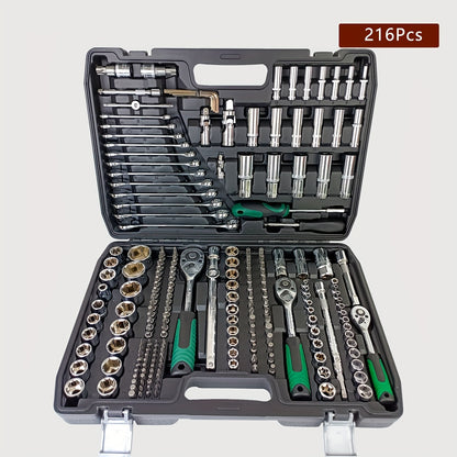 46/121/150/216pcs Steel Tool Set for Home, Garage, Car, Motorcycle, Bicycle. Uncharged, battery not included. Comes in 4 combinations, ideal gift for father.