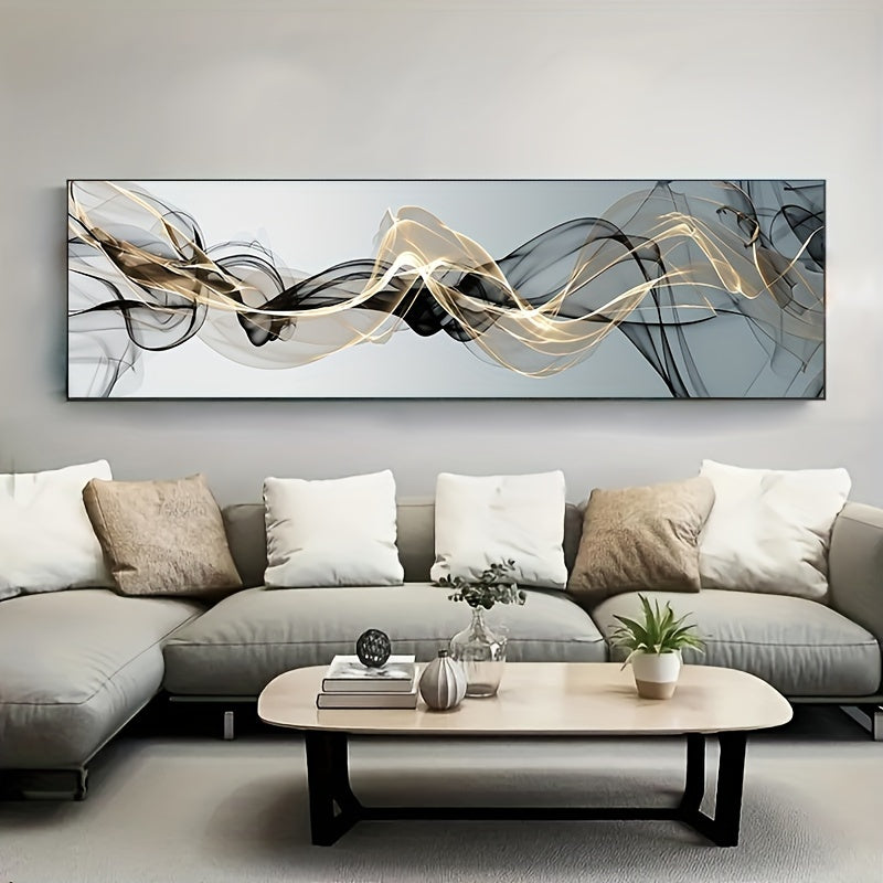 Modern Nordic canvas painting featuring abstract gold ribbon design, ideal for wall art decoration in living room and bedroom. Frame not included.