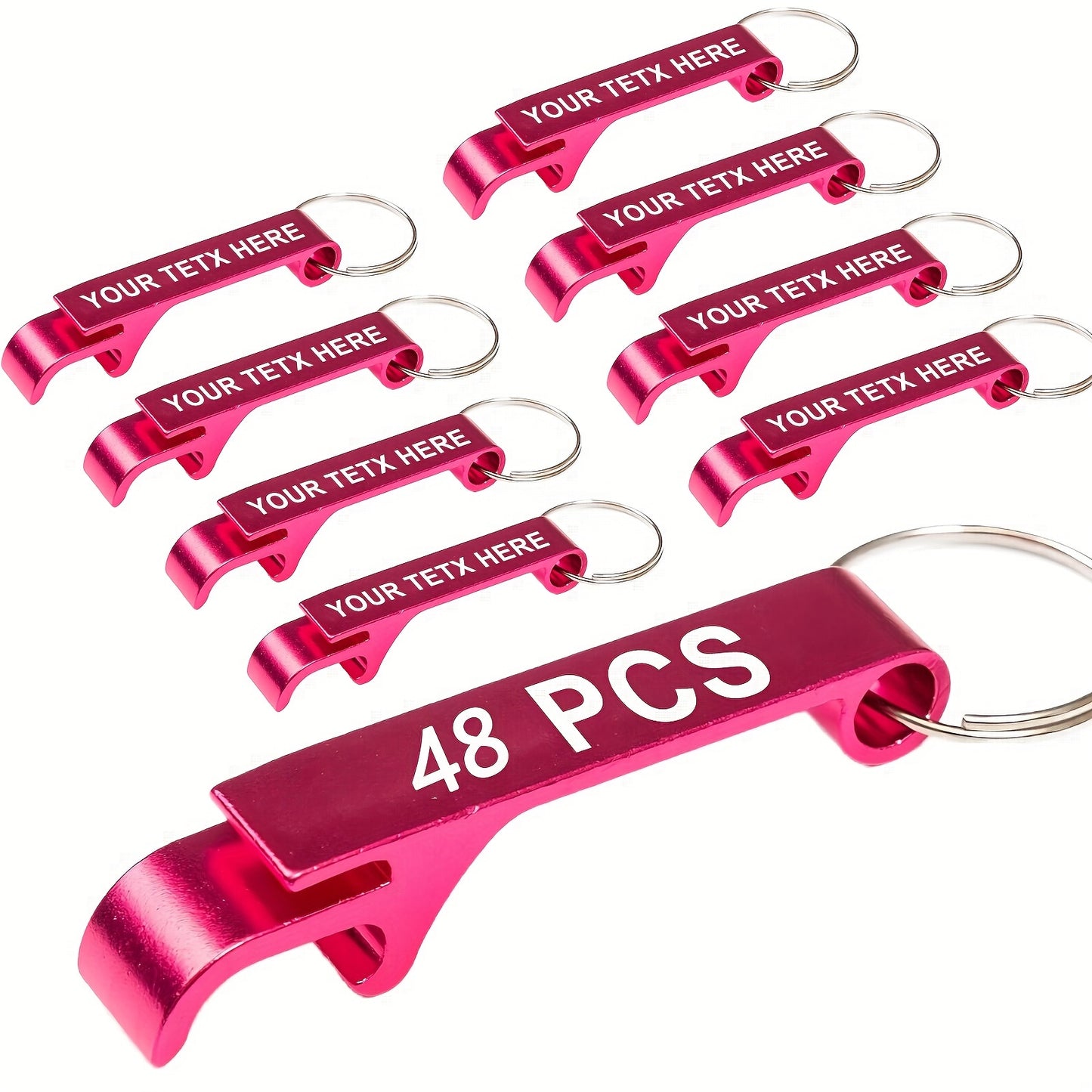 48 Custom Engraved Bottle Opener Keychains for Weddings, Birthdays, Holidays - Multi-Color Aluminum