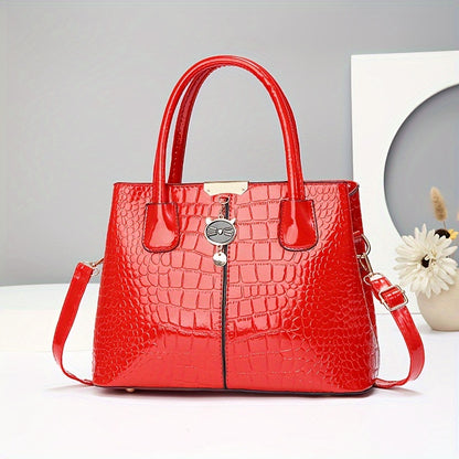 Mother's Day gift: Crocodile pattern handbag for fashionable middle-aged mothers, with large capacity and painted shoulder design. Great for Easter.