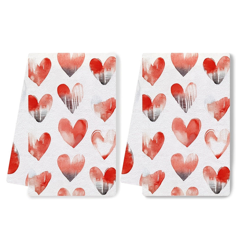 Get ready for Valentine's Day with these 2pcs Ultra Soft Kitchen Towels featuring Heart and Animal Print designs. Made of highly absorbent polyester, these dish hand towels are machine washable and measure 40.64x60.96 cm. Perfect for adding a festive