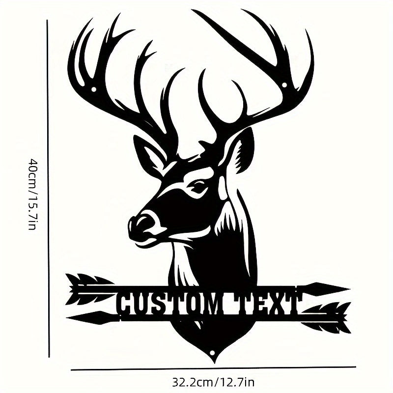 Metal Plaque with Customizable Deer Head Design - Add Your Own Name, Features High-Temperature Baked Paint Finish for Durability, Perfect for Wall Decor in a Rustic or Hunting-themed Space. Makes a Great Gift for Father's Day, Christmas, or Housewarming.