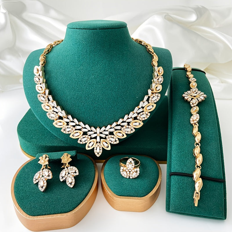 Latest 4 Piece Cubic Zirconia Jewelry Set in Wedding Gold Plating for Women - Complete Jewelry Set