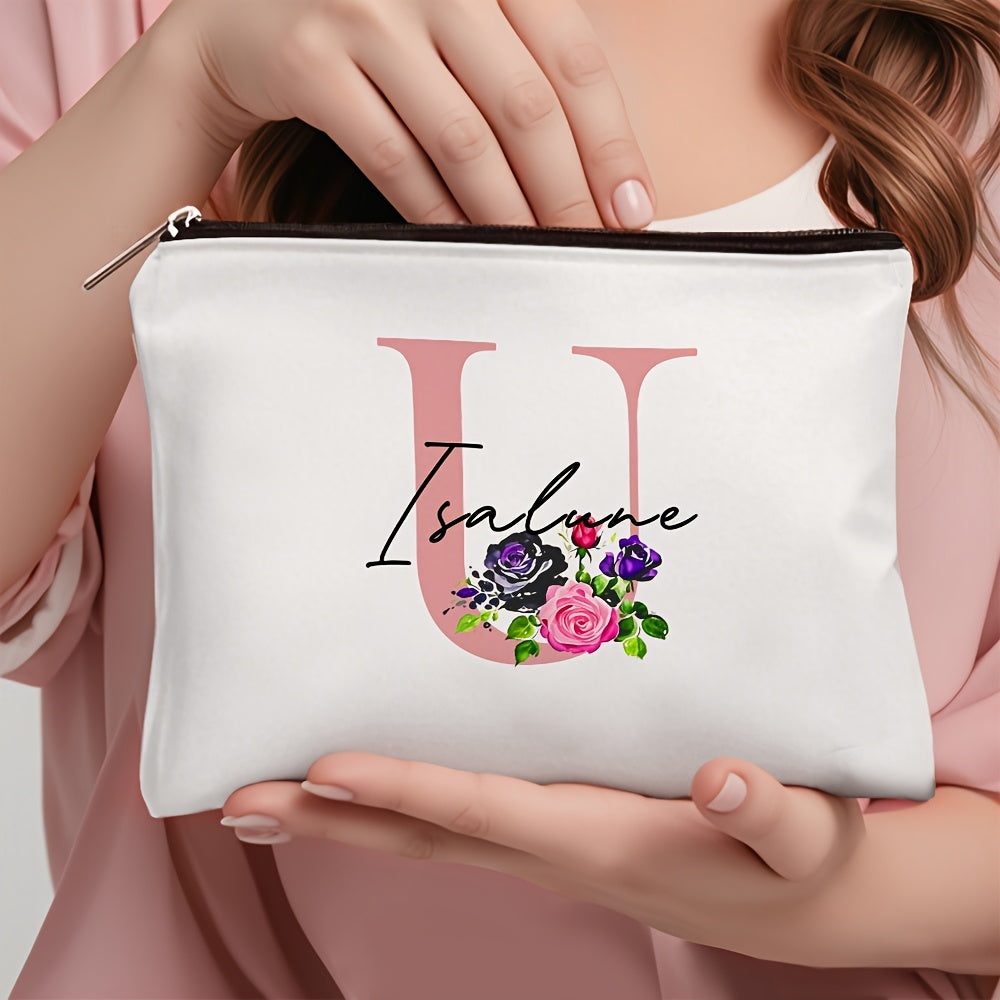 1 personalized cosmetic bag with custom name, versatile for toiletries, makeup, travel essentials, school supplies, and teacher or bachelor party gifts.