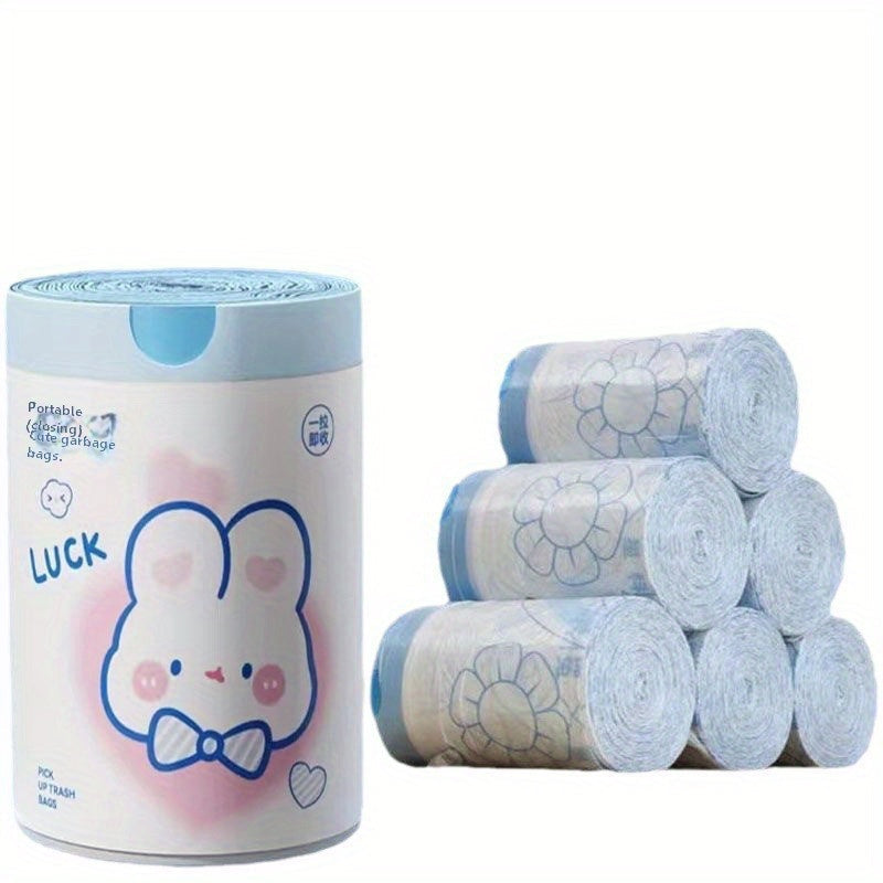 Pack of 100 adorable rabbit print drawstring trash bags, perfect for kitchen use. Made of disposable plastic, these garbage bags are ideal for various household tasks. Featuring a thickened design for durability.