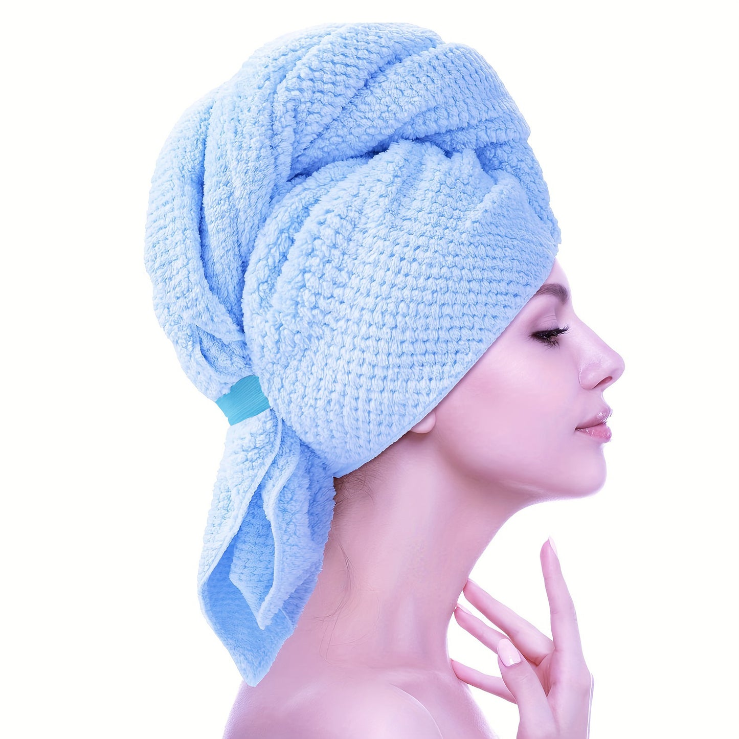 Large microfiber hair towel with elastic band, anti-frizz, quick-dry, ultra soft, 23x41in.