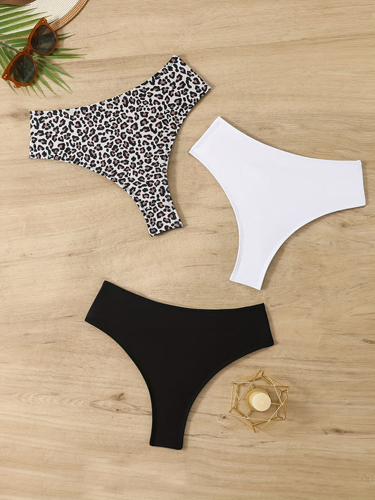 New Women's Summer Vacation Bikini Set in Black, White, and Leopard Print