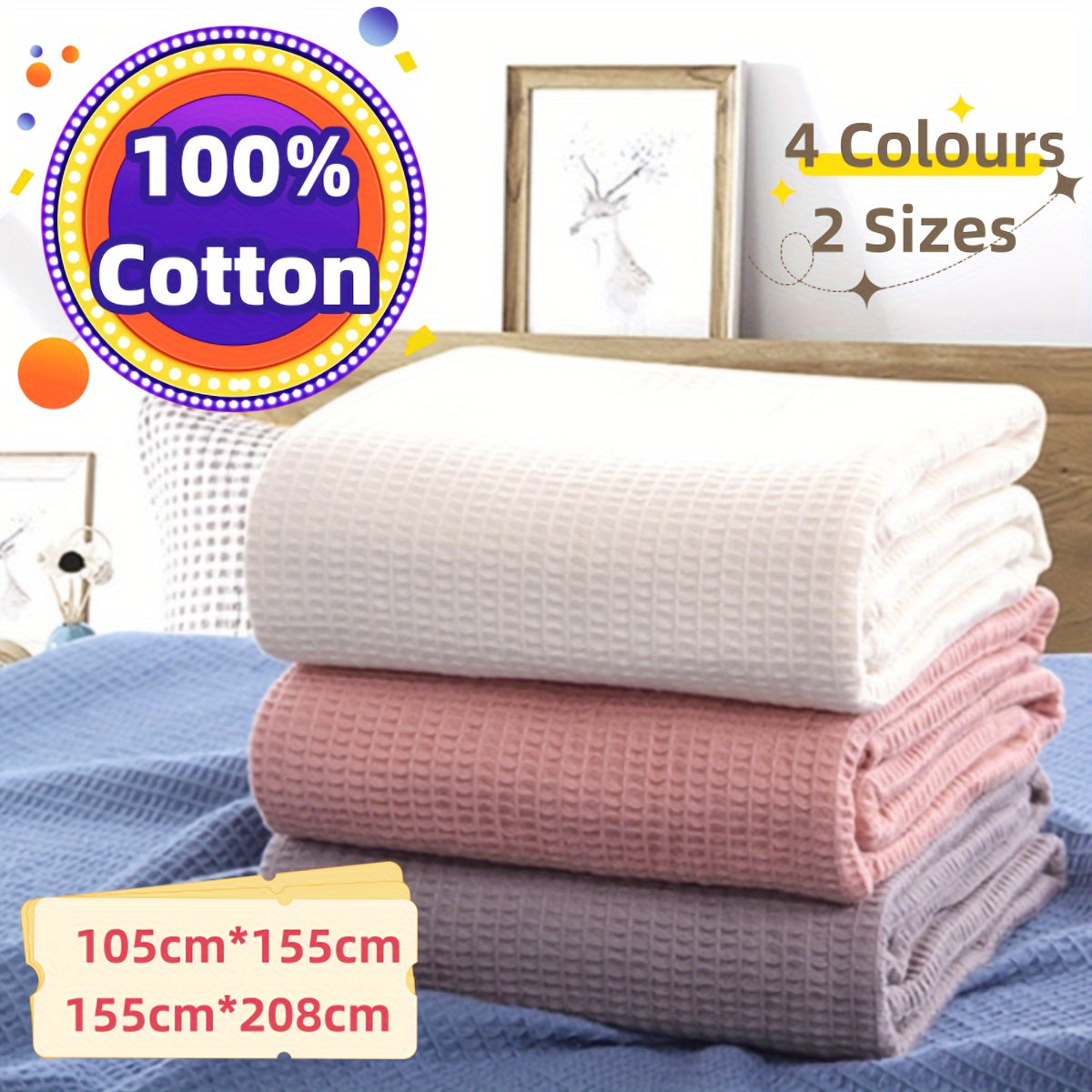 Soft and cozy waffle blanket suitable for all seasons. Perfect for adding warmth and style to your bed, sofa, or office space. Makes a great gift for birthdays, Christmas, or holidays for adults.