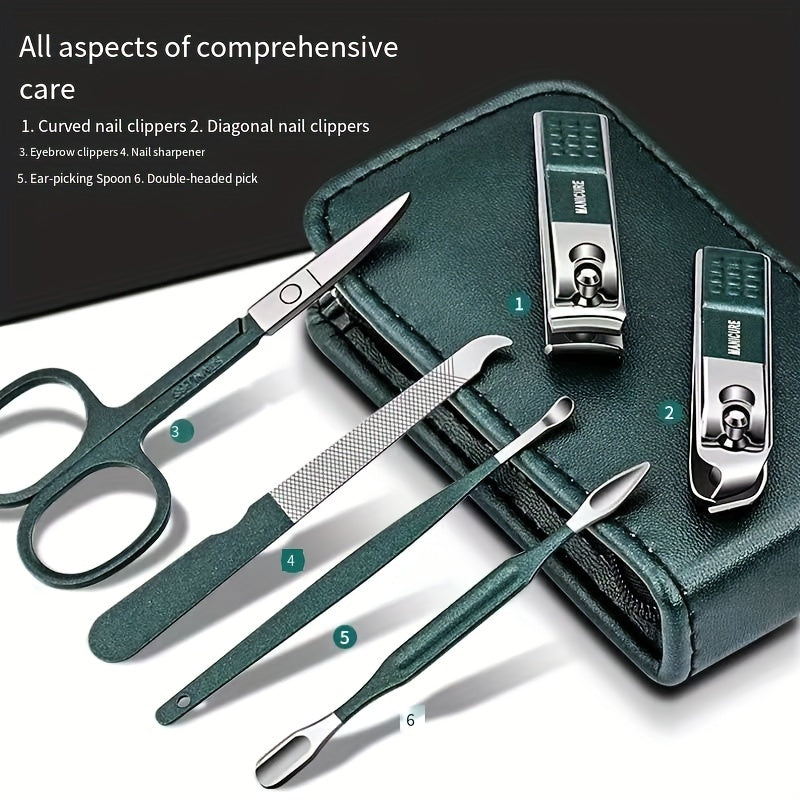 6-piece portable household nail clipper set with ear pick spoon.