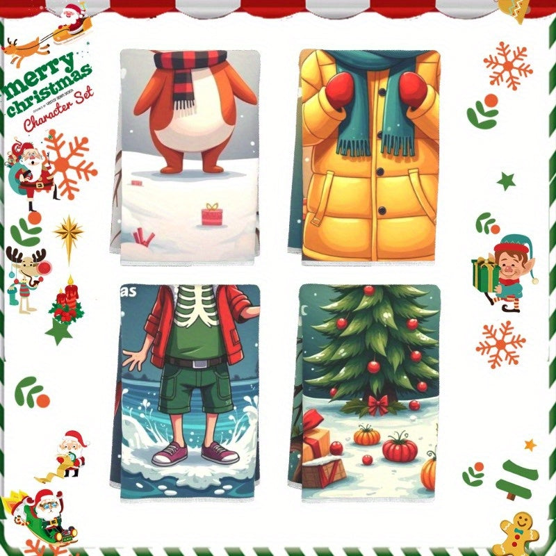 Set of four Christmas deer warm winter reindeer elk holiday Santa Claus napkins, measuring 45.72x66.04 cm each