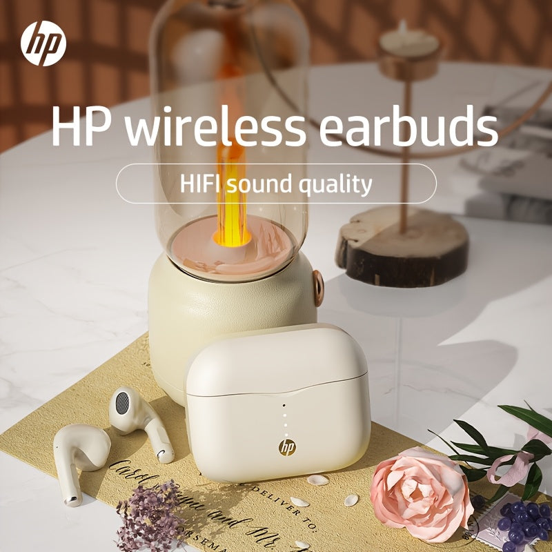 Lightweight HP True Wireless Earbuds with built-in microphone, premium sound, long distance connection, and comfortable for iPhone & Android.