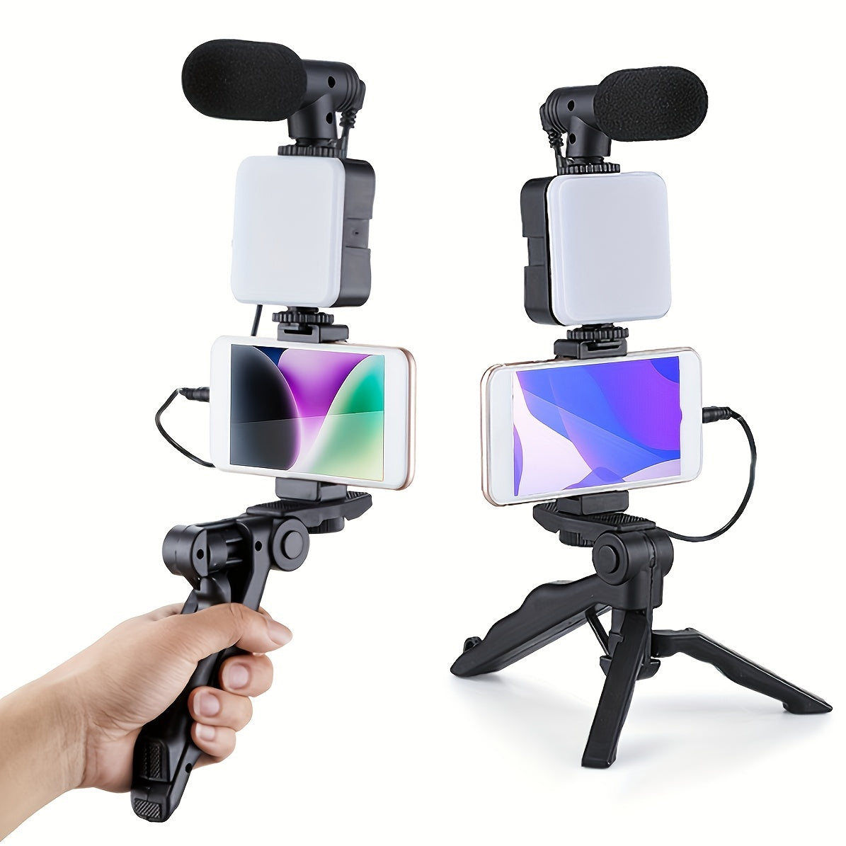 Multi-functional Fill Light Desktop Stand for Phone Beauty Light, adjustable with 3 light modes, suitable for iPhone, Android, makeup, selfie, vlog, and video. Can be handheld, used as a