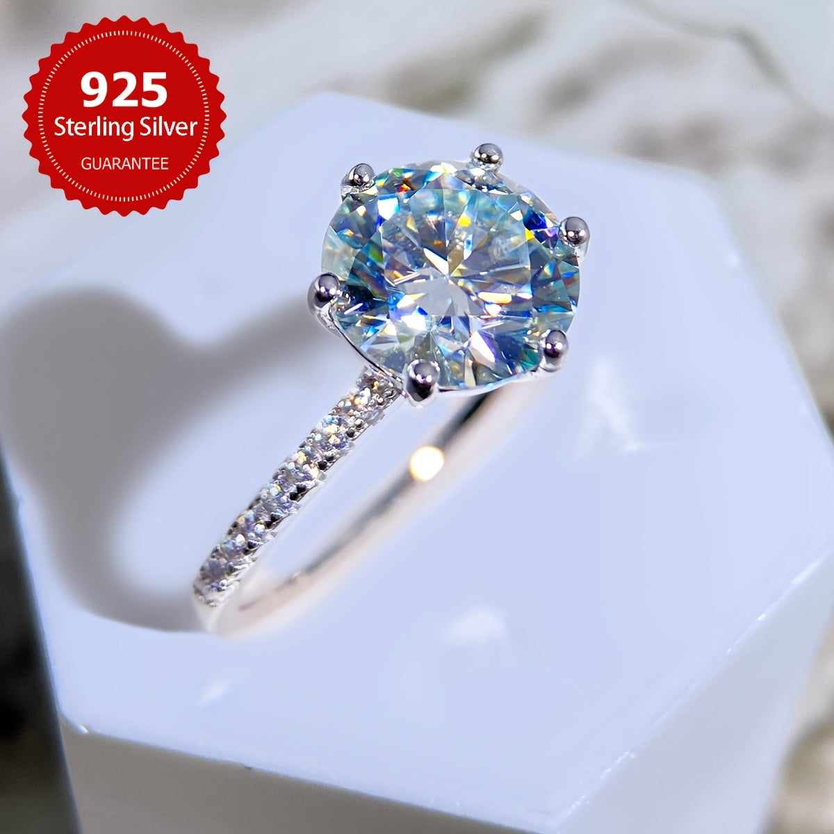 Luxurious 925 Sterling Silver Moissanite Engagement Ring with 3CT Stone, Perfect Promise Ring for Women, Ideal Anniversary and Valentine's Day Gift, Versatile Accessory for Daily Wear and Wedding.