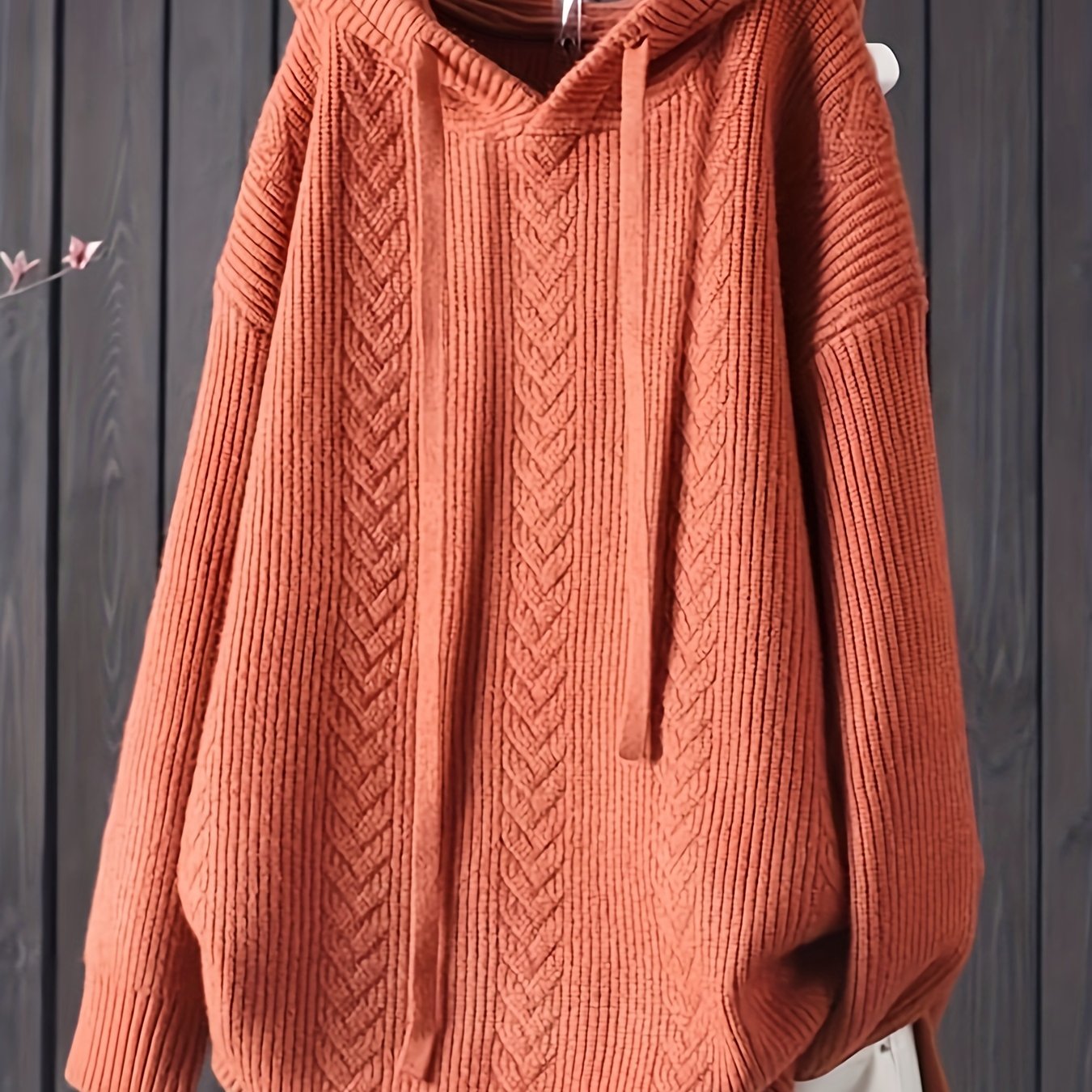 Women's plus size hooded sweater for fall & winter, solid color with drawstring, casual long sleeve.