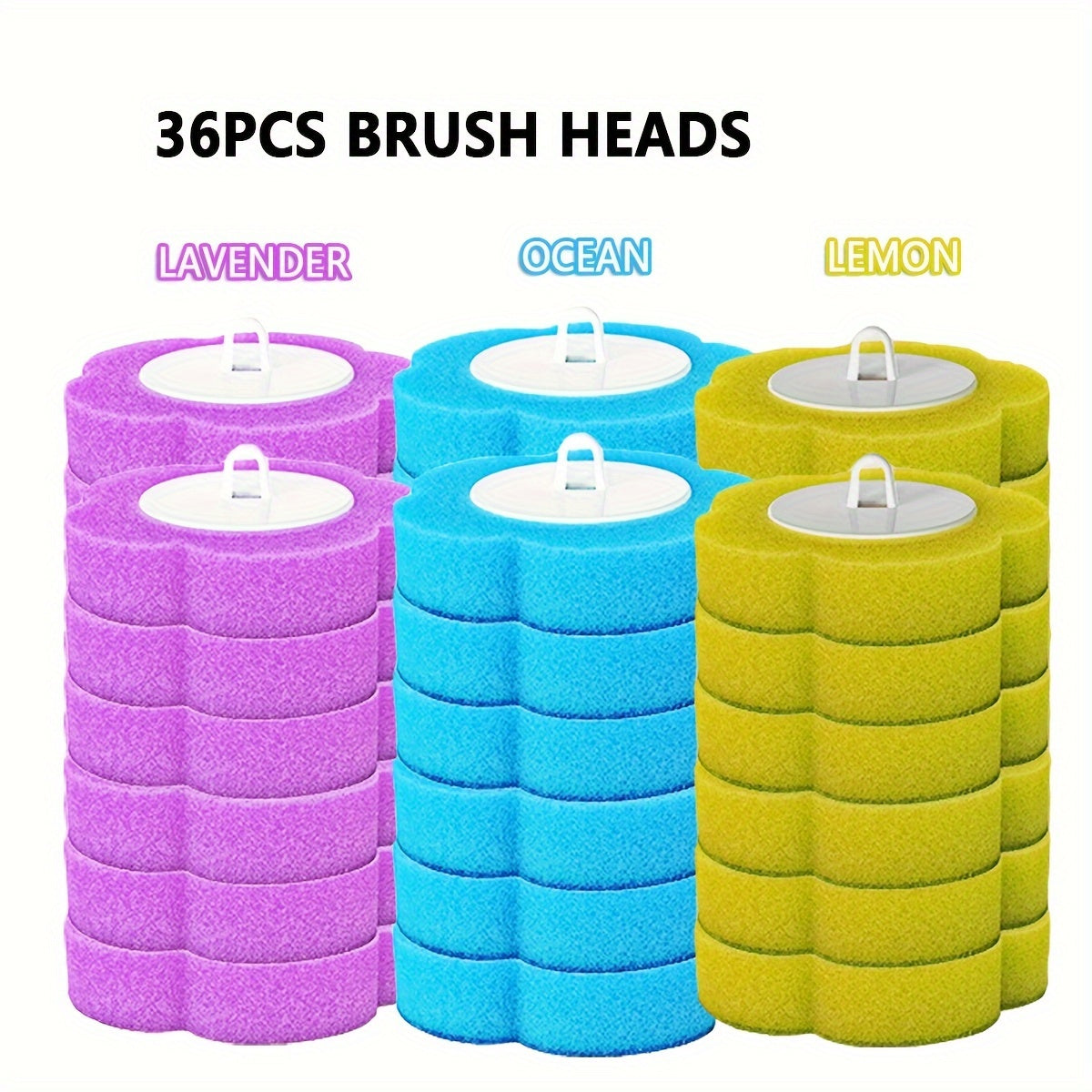 Pack of 18 disposable toilet brush head refills for easy replacement, ensuring a clean toilet bowl. Designed to reach every corner for effective decontamination and cleaning. Essential bathroom cleaning supplies and accessories.