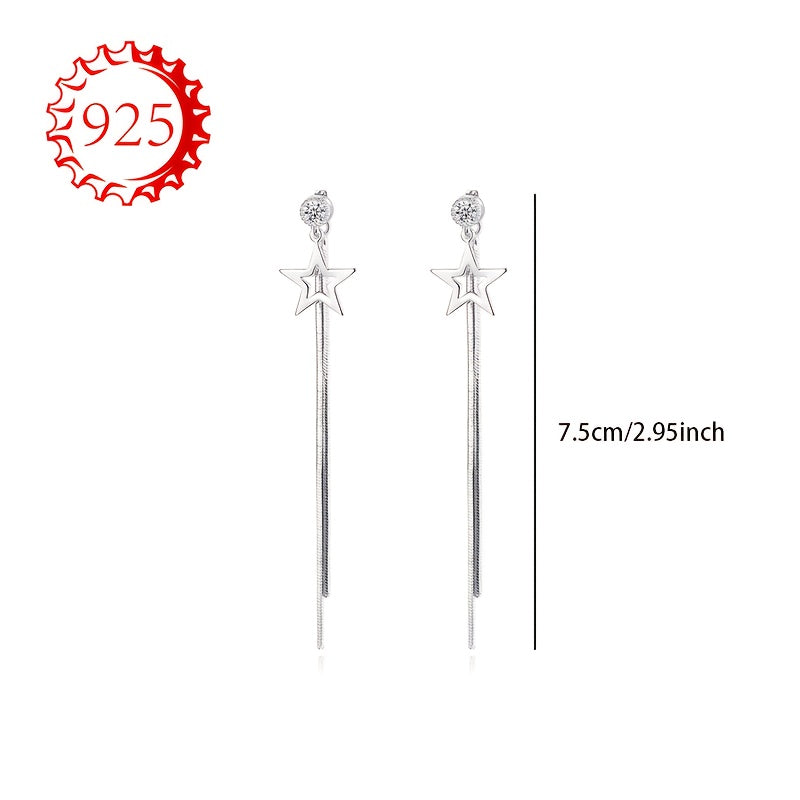 925 Silver Hypoallergenic Earrings, Women's Star Tassel Medium-long Earrings, Unique Niche Design, Suitable for Couples, Girlfriends, Daily Wear, Wedding Banquets, Seaside Vacations, Thanksgiving and Christmas. Comes in Anti-oxidation Packaging