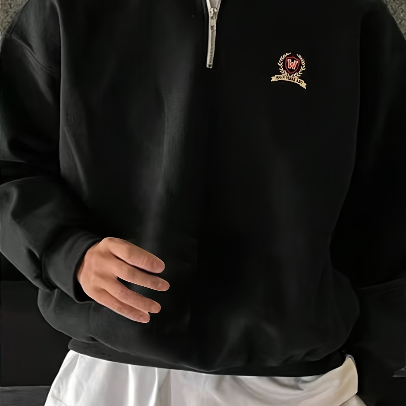 Men's Soft Zip-Up Sweatshirt with Rose Logo, Stand Collar - Ideal for Spring/Fall, 100% Polyester