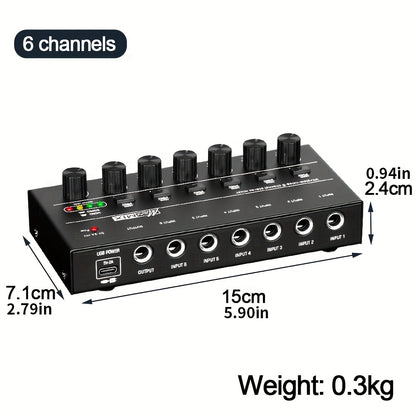 4-8 Channel Line Mixer with Ultra Low Noise, Easy Operation, DC5V Power Supply