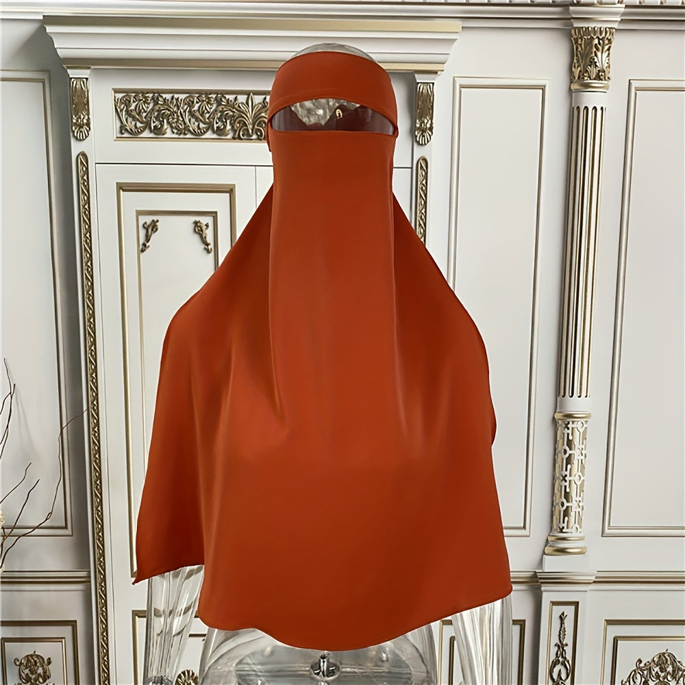 Casual and breathable head scarf for women during Ramadan, featuring a solid color back tie, ideal for wearing as a hijab or turban. This versatile head wrap also doubles as a face covering.