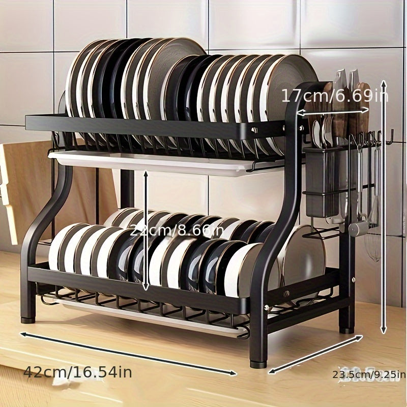 2-tier kitchen dish rack with drainboard for dishes and cutting boards, ideal for restaurant and commercial kitchens.