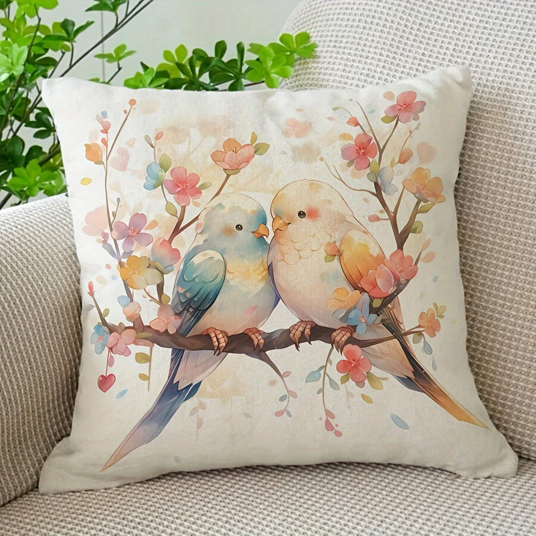 One piece of Romantic Bird Print Polyester Pillowcase, featuring a soft and breathable material that is machine washable. This decorative throw pillow cover is perfect for teens and adults, adding a touch of charm to your bedroom or living room decor.