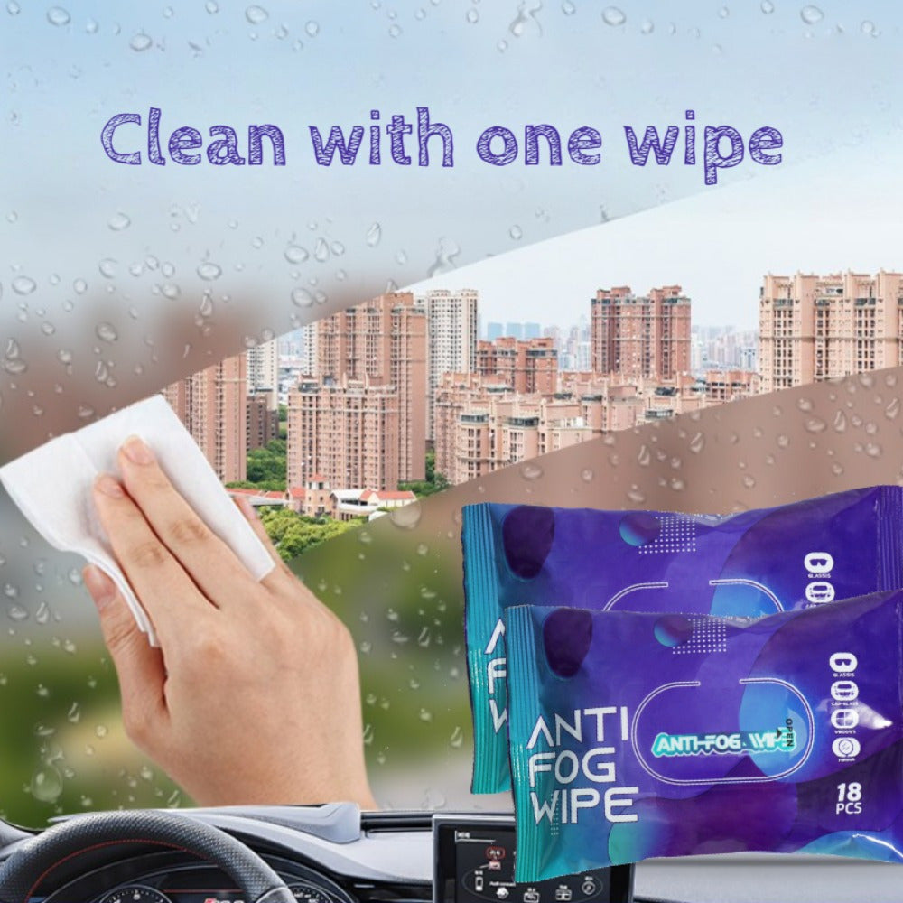 Get a pack of 18 Anti-fog Wipes that are made of Multifunctional Non-woven Single Sheets for easy cleaning of car windows and glasses. These wipes are portable, convenient, and provide a one-wipe solution.