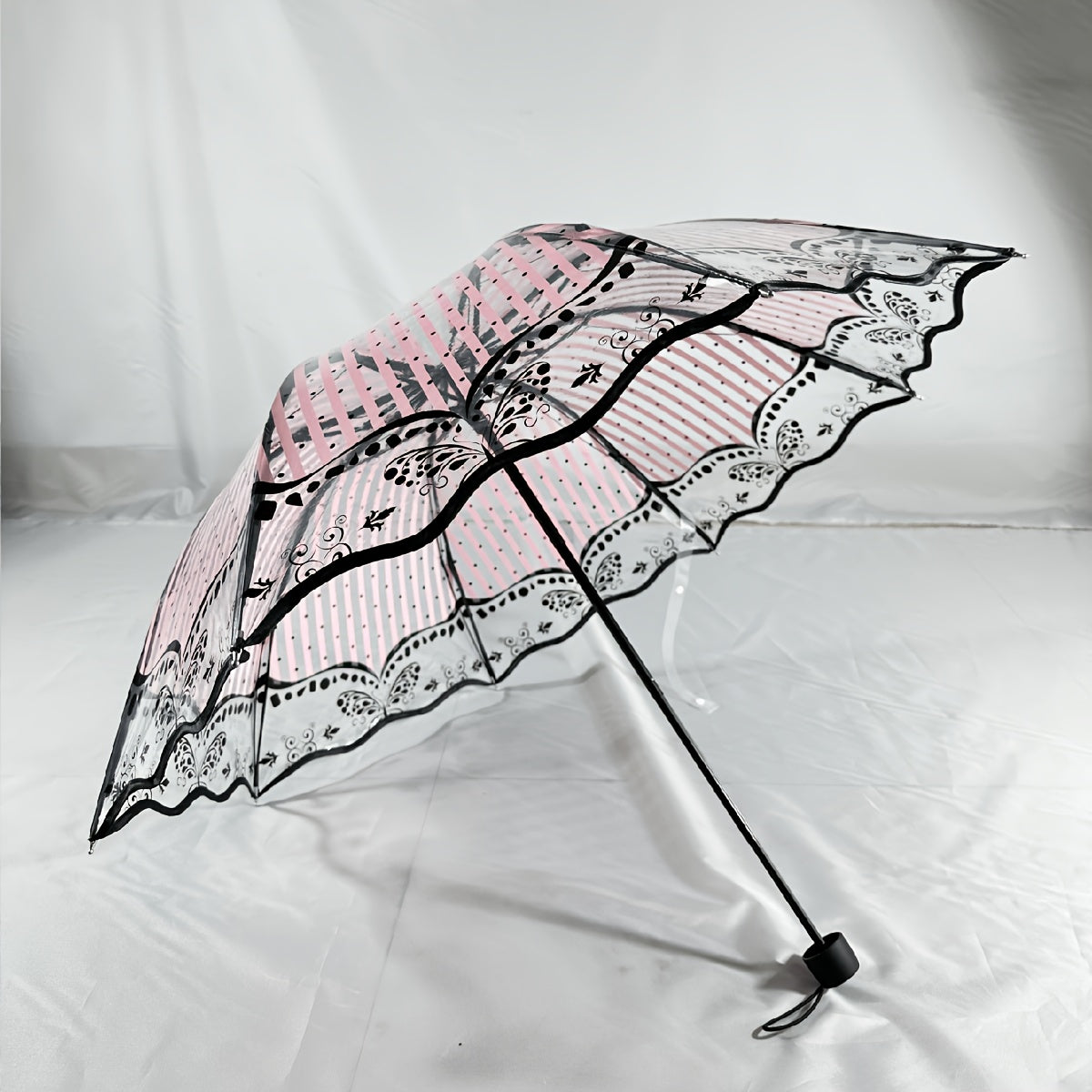 Transparent PVC Tri-fold Butterfly Rose Umbrella