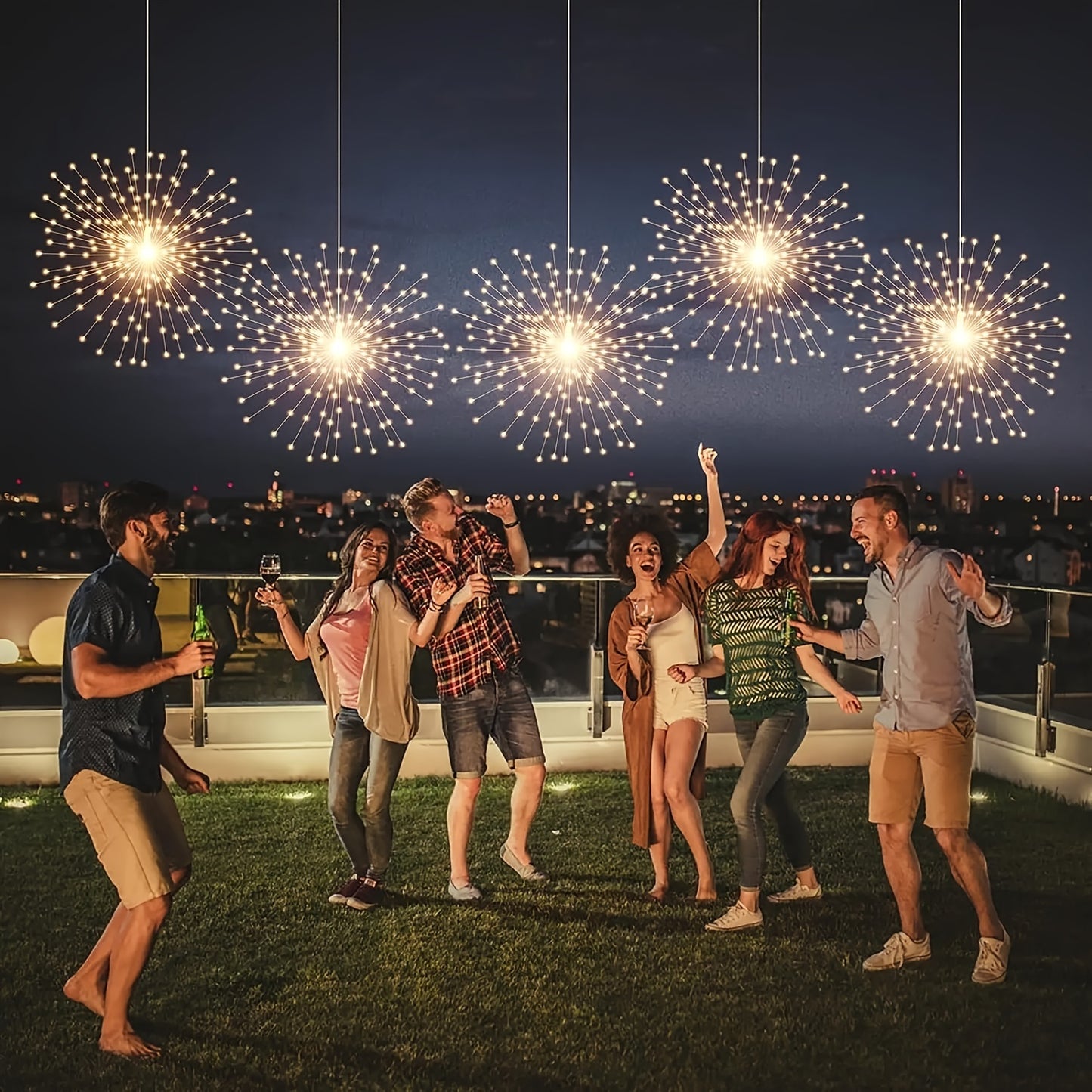 USB Firework outdoor light for parties and gardens with 8 lighting modes.