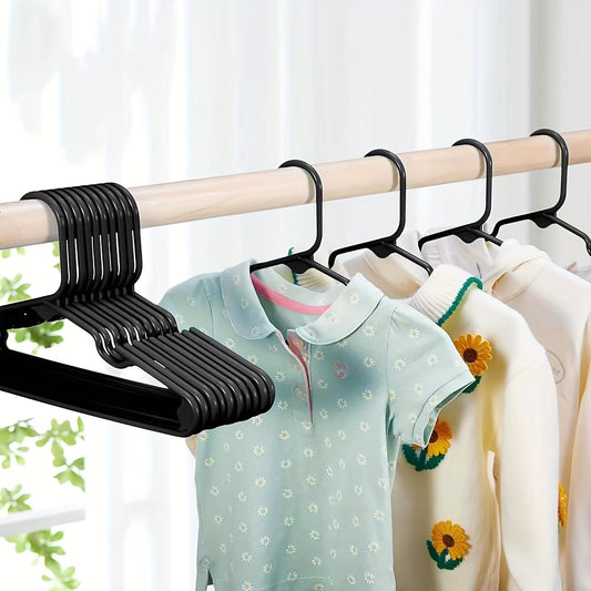 10 sets of 50 pcs Baby Clothes Storage Hangers made of durable anti-slip plastic. Organize your kid's clothes with these racks for bedroom, closet, wardrobe, home, or dorm.