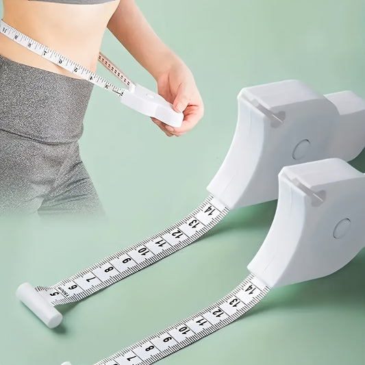 Self-tightening body measuring tape for home use, measures waist, fitness circumference, hip, arm, head circumference. White with PVC blade and lever lock.