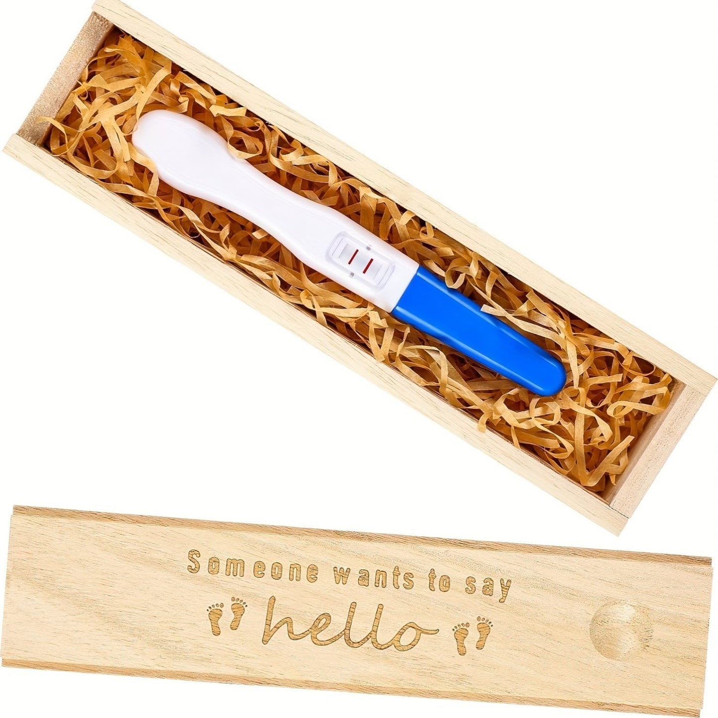 Wooden Keepsake Box: Pregnancy Test and Newborn Memory Collection - Engraved with Footprints and Heartfelt Messages, Perfect for Jewelry Storage