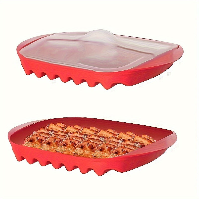 Microwave Bacon Tray with Grill, Pizza and Sauce Trays, Oven Cooker - Red and White Kitchen Gadget.