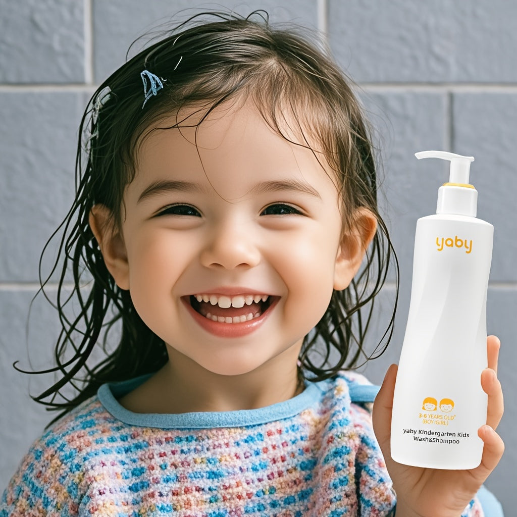 Introducing the 1pc Yaby Kindergarten Kids 2-in-1 Wash & Shampoo! Perfect for boys and girls aged 3-6, this gentle formula is designed to hydrate and nourish delicate skin and hair. With a sweet nutty aroma, this product creates a rich foam for a