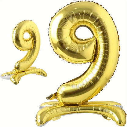 1pc Elegant Golden Foil Number Balloon (2.54cm) with Stand - 81.28cm Metallic Self-Supporting Aluminum Film, Ideal for Special Occasions, Balloon Stand Kit